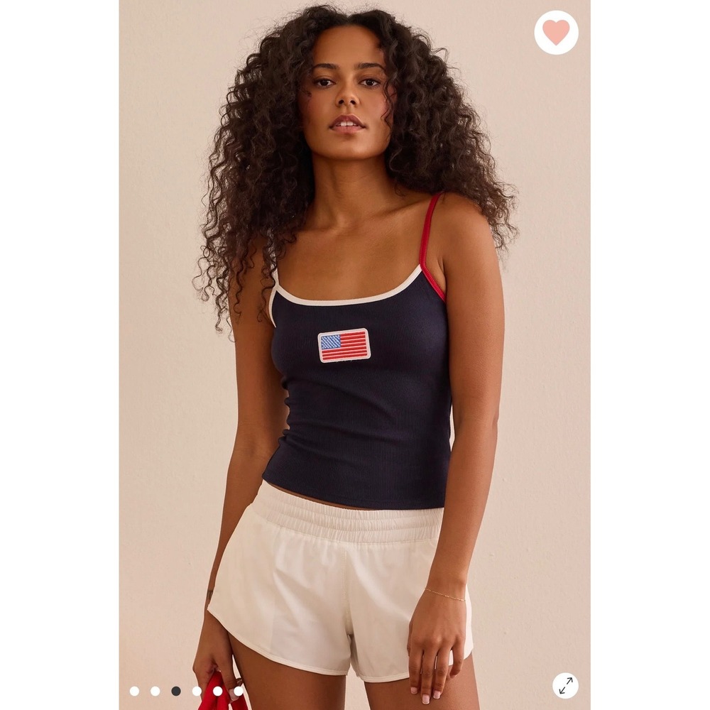 AS Revival American Flag Ribbed Cami Tank Top Navy Blue Red White Size Small